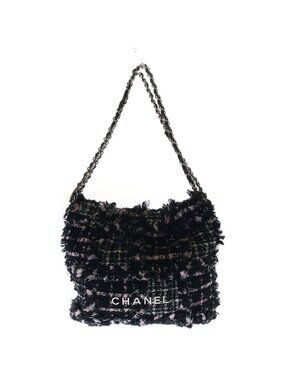 Chanel 22 Small Chain Tote Bag Black Pink Tweed Silver